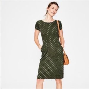 COMFY OFFICE DRESS- Cotton Boden Phoebe Polka Dot Green Dress
